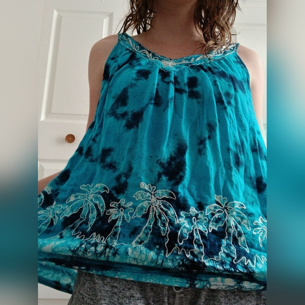 Advance Apparels Blue Tie-Dye Tank Top